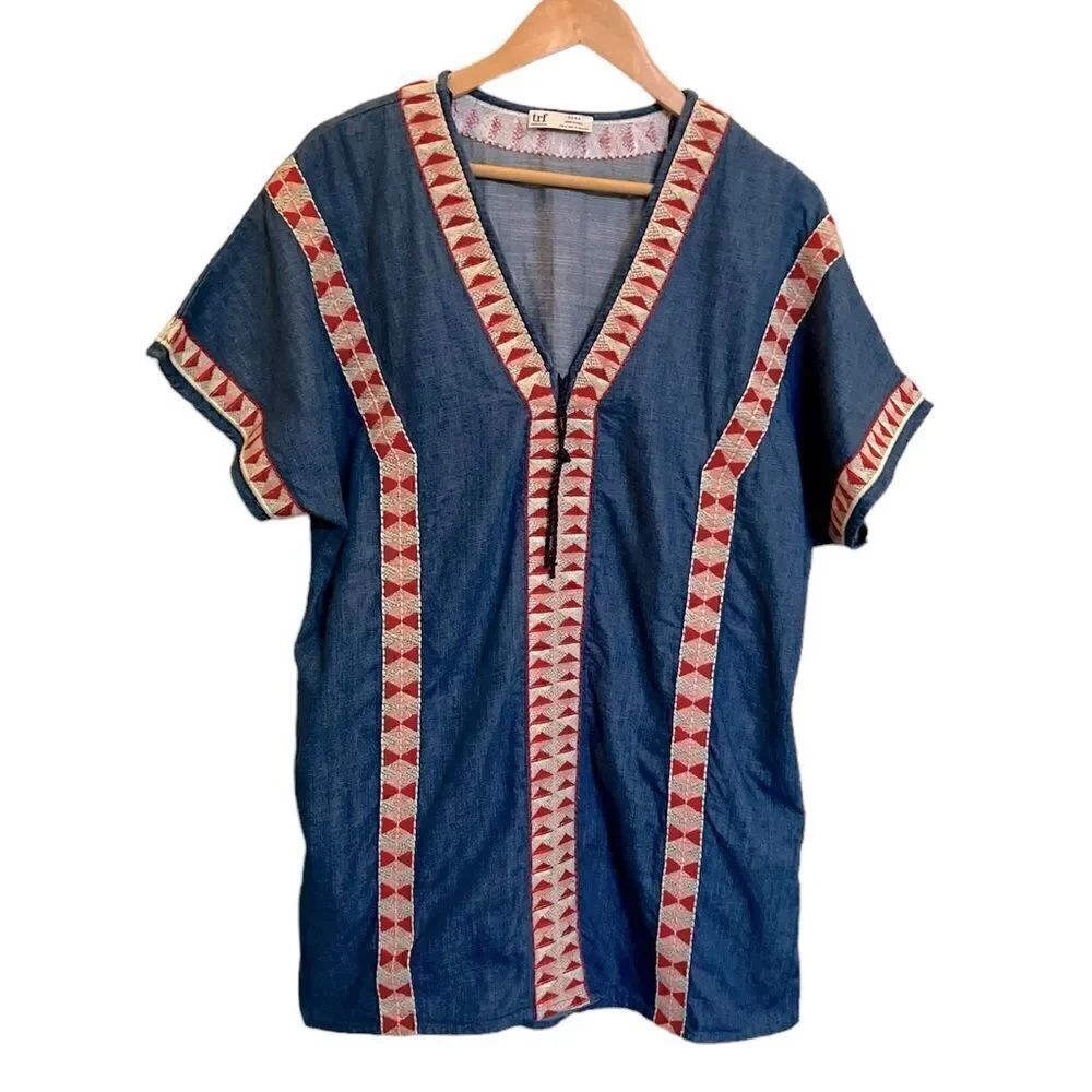 ZARA TRF Collection Embroidered Denim Dress Size Medium